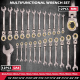 Premium 24-Piece Flex-Head Ratchet Wrenches Set with Magnetic Organizers, Metric SAE 8-19mm 1/4"-7/8", Cr-V Ratcheting Wrenches with 72 Teeth 180° Flex Head, Ratchet Combination Wrench Set for Repair