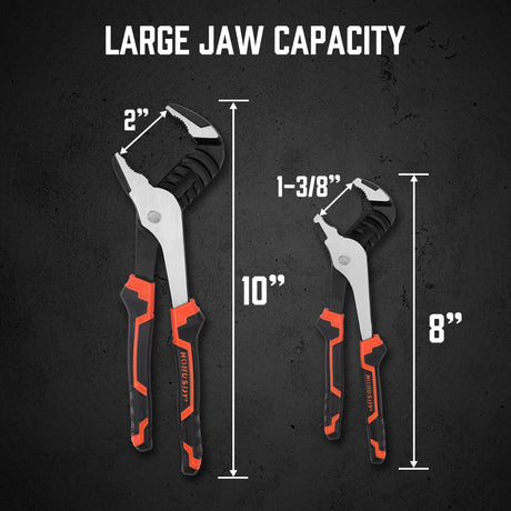 HORUSDY 2-Piece Groove Joint Plier Set, 8" & 10" Adjustable Water Pump Pliers, Straight Jaw Tongue and Groove Pliers for Plumbing, Pipe Fittings, Nuts, Bolts, and Home Repair