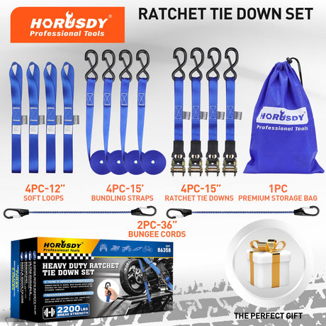 Ratchet Straps Heavy Duty, Tie Down Straps Ratchet Set, 2200 LB Break Strength, Safety Lock S Hooks, Best for Moving, Securing Cargo, Kayaks, Mountain (4 Pack)