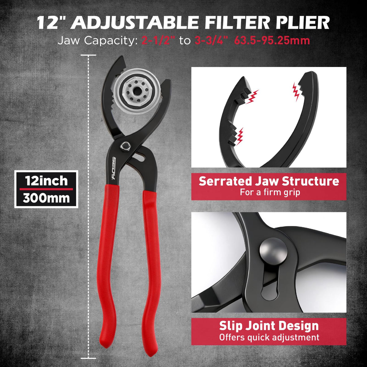 10-Piece Oil Filter Wrench Set 2-3/8"to 4-3/4", 12-Inch Adjustable Oil Filter Plier, Universal 3-Jaw Oil Filter Wrench, 1/2"Quick Release Ratchet Handle, 1/2"-3/8" Adapter, Towel in Storage Case