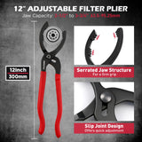10-Piece Oil Filter Wrench Set 2-3/8"to 4-3/4", 12-Inch Adjustable Oil Filter Plier, Universal 3-Jaw Oil Filter Wrench, 1/2"Quick Release Ratchet Handle, 1/2"-3/8" Adapter, Towel in Storage Case