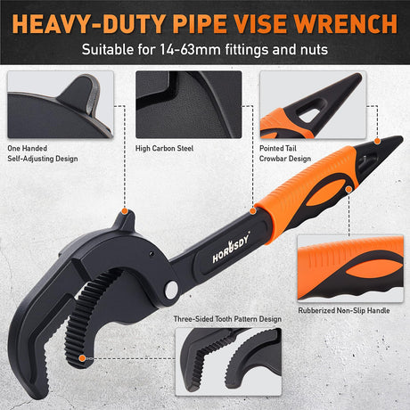 HORUSDY Heavy Duty Pipe Wrench Set, 10” and 15” Self-Adjusting Pipe Wrenches for Plumbing and HVAC, 2-Piece Pipe Vise Tool Kit for Standard and Irregular Nuts, Pipes, Fixtures – Pipe Wrench Set | Amazon US image 6