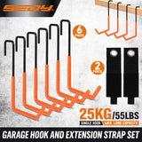 6-Piece Heavy Duty Rafter Hanger Hooks with 2-Piece Extension Straps, Vinyl Coated Large Metal Garage Utility Hooks for Hanging Bike Ladder Garden Tool Organizer (8 Pack, Orange)