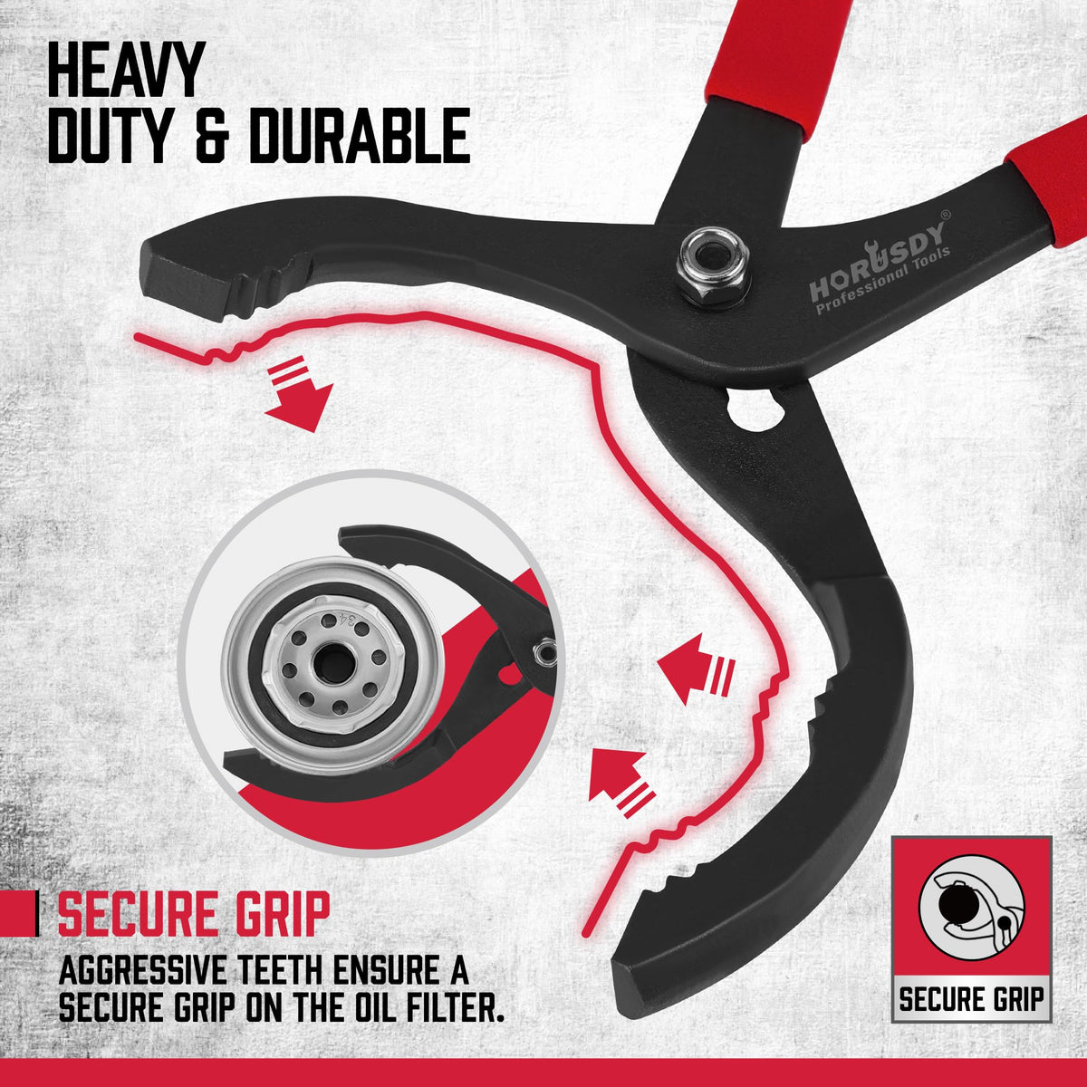 HORUSDY 12" Adjustable Oil Filter Pliers, Adjustable Oil Filter Wrench Removal Tool (Red)