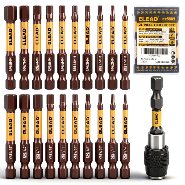 21-Piece 2.5" Allen-Wrench Hex Drill Bit Set, Durable Impact Allen Key Set, Long-Lasting Strong Magnetic Hex Screwdriver Bit Set, SAE & Metric Size, Mechanic Automotive Furniture DIY Home Repairs