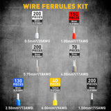 1188-Piece Ferrule Crimping & Stripping Tool Kit, AWG 23-7 (0.25-10 mm²) Ferrule Crimper, Automatic Wire Stripper with Conductor End Sleeve, Terminal, Flat Plug, Flat Connector and Tie Tape