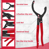 HORUSDY 12" Adjustable Oil Filter Pliers, Adjustable Oil Filter Wrench Removal Tool (Red)