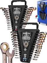 Premium 24-Piece Ratchet Wrenches Set with Magnetic Organizer, SAE 1/4"-7/8" & Metric 8mm-19mm, Cr-V Steel Ratcheting Wrench Set, Ratchet Combination Wrench Set for Automotive, Machine Repair