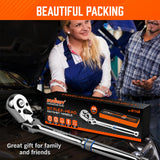 HORUSDY 3/8" Drive 90-Tooth Flex Head Ratchet Handle, 180° Adjustable CR-V Ratchet with Quick Release & Reversible Switch, 4° Swing Arc Socket Wrench for Automotive, Bike & DIY Repair