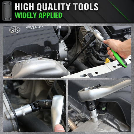 18-piece Impact Socket Extension Set Tools, Swivel Universal Joint, Deep 1/4", 3/8", 1/2" Drive Socket Adapter, Extension Bar, 3 Ratchet Coupler, CR-V Steel Alloy Corrosion-Resistant Mechanic Tools