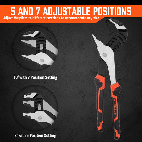 HORUSDY 2-Piece Groove Joint Plier Set, 8" & 10" Adjustable Water Pump Pliers, Straight Jaw Tongue and Groove Pliers for Plumbing, Pipe Fittings, Nuts, Bolts, and Home Repair