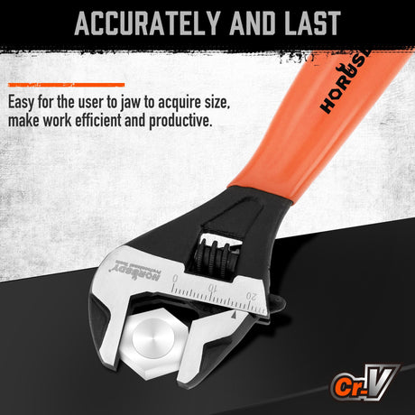 HORUSDY 6" Adjustable Wrench Pipe Spanner: Wide Jaw Black Oxide Wrench With Cushion Grip, Laser Marked Metric & SAE Scales, CR-V Steel, for Professionals