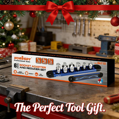 6-Piece Storeable Socket Adapter and Reducer Set with Magnetic Rail, Ratchet Adapter Set 1/4" 3/8" 1/2" Drive, Chrome Vanadium Steel, for Impact Driver & Drill, Organized Holder