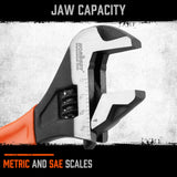 HORUSDY 6" Adjustable Wrench Pipe Spanner: Wide Jaw Black Oxide Wrench With Cushion Grip, Laser Marked Metric & SAE Scales, CR-V Steel, for Professionals