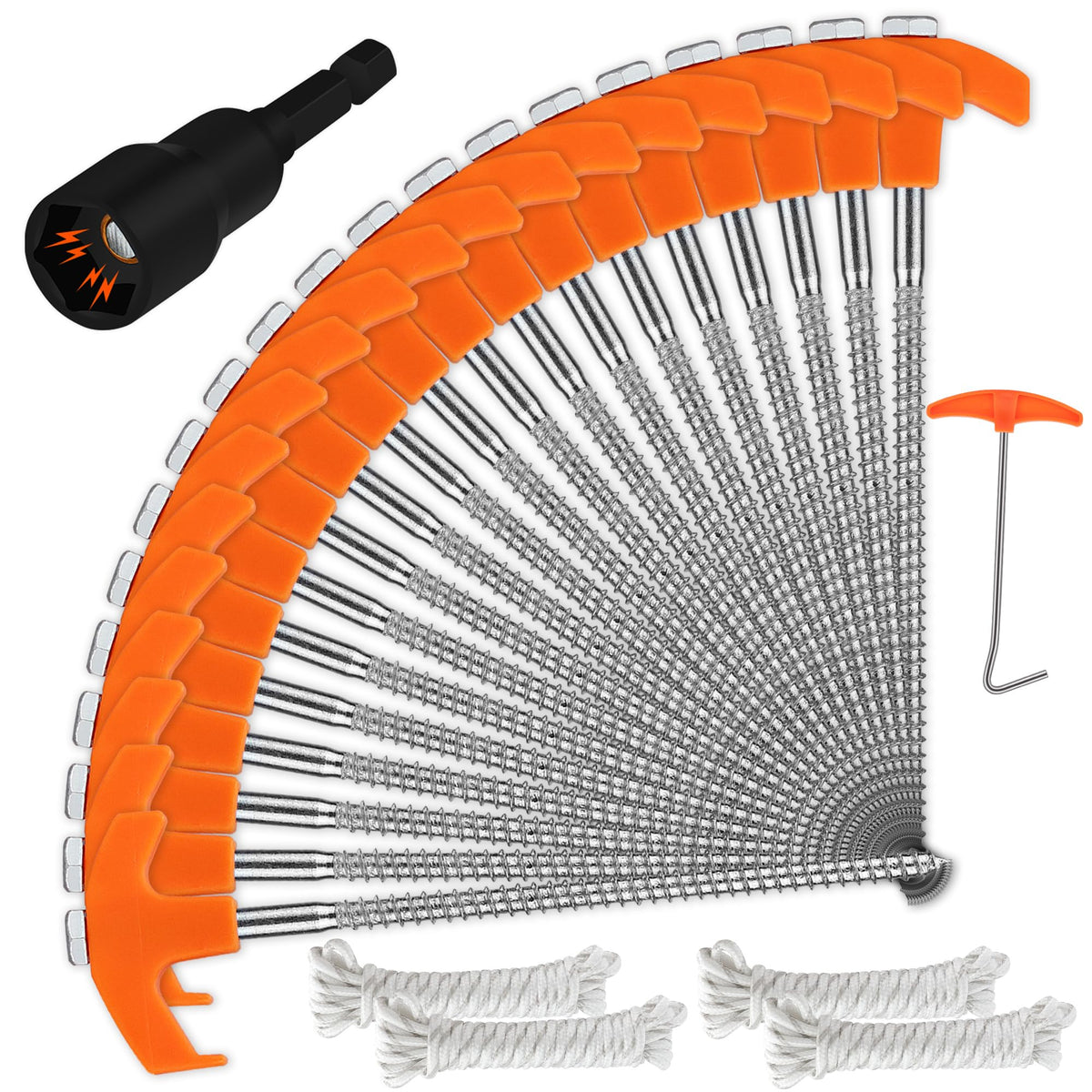 HORUSDY 20 Pack 20CM / 8-Inch Heavy Duty Tent Stakes Awning Pegs Camping Stakes with 4 x 13ft Rope & 1 Stopper T Pull Hook