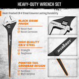 HORUSDY 3-Piece Adjustable Spud Wrench Set, 10", 12", 16", CR-V Steel, SAE & Metric Scale, Black Oxide Finish, Heavy Duty Wrenches for Construction, Mechanical Repair, DIY and Outdoor Projects