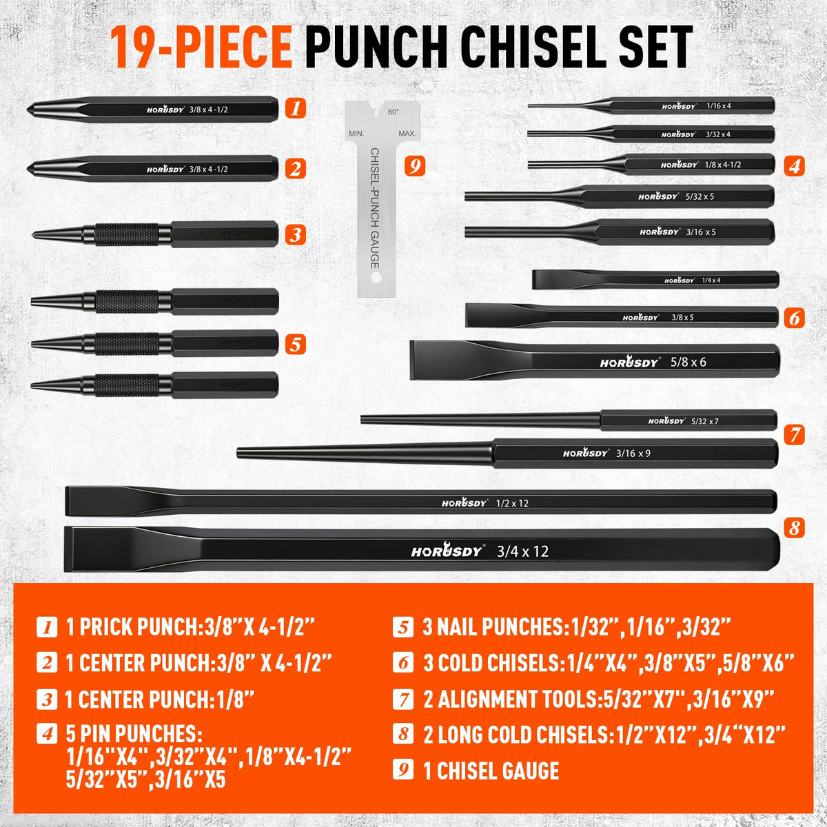 HORUSDY Punch and Chisel Set