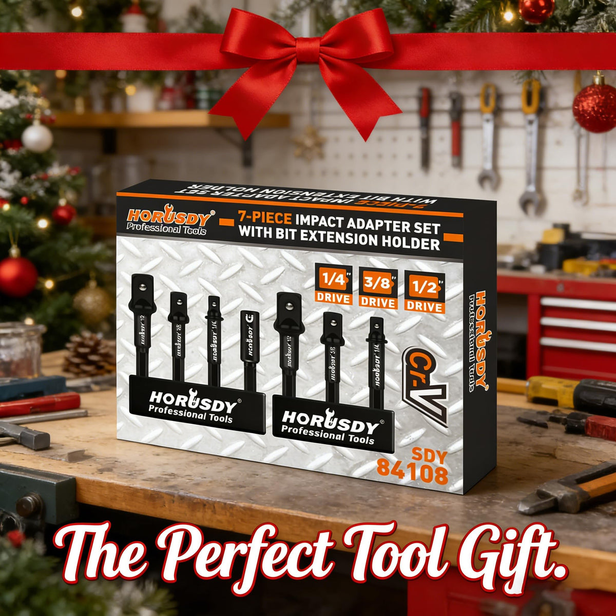 7-Piece High Torque Impact Socket Adapter & Magnetic Bit Holder Set, 1/4" Hex Shank Drill Socket Adapter to 1/2" 3/8" 1/4" Drive, Magnetic Bit Holder for Impact Driver & Drill, With Organizer Rack