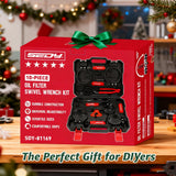 10-Piece Oil Filter Wrench Set 2-3/8"to 4-3/4", 12-Inch Adjustable Oil Filter Plier, Universal 3-Jaw Oil Filter Wrench, 1/2"Quick Release Ratchet Handle, 1/2"-3/8" Adapter, Towel in Storage Case