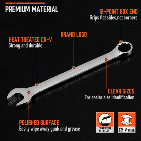 HORUSDY 22-Piece Wrench Set, Metric & SAE, 9mm - 19mm, 1/4" - 7/8", Combination Wrenches Set with Storage Rack, 12 Point Chrome Vanadium Steel