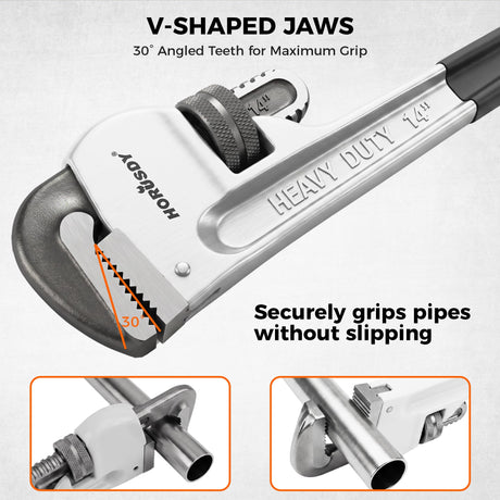 HORUSDY 4 Pack Adjustable Pipe Wrench Set, 8", 10", 12", 14" Heavy-Duty Plumbing Wrench with Anti-Slip Jaws