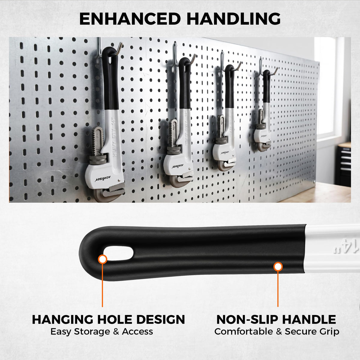 HORUSDY 4 Pack Adjustable Pipe Wrench Set, 8", 10", 12", 14" Heavy-Duty Plumbing Wrench with Anti-Slip Jaws