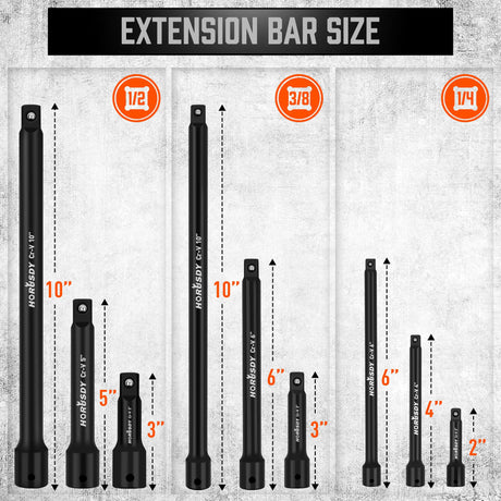 12Pcs Socket Extension Set, 1/4", 3/8" and 1/2" Impact Drive Socket Extension, Socket Adapters, Drive Tool Accessory, CR-V Steel