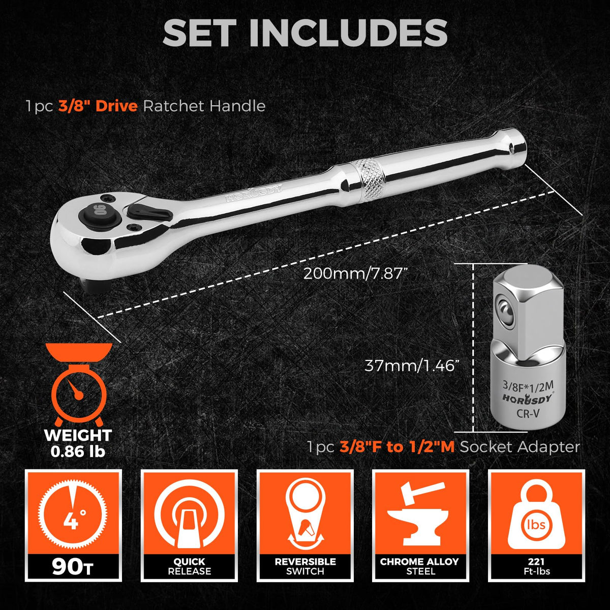 HORUSDY 90-Tooth Quick-Release Ratchet Handle