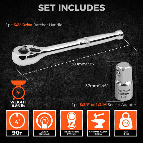 HORUSDY 90-Tooth Quick-Release Ratchet Handle