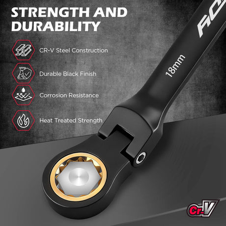 Premium 24-Piece Flex-Head Ratcheting Wrench Set, Metric(8–19mm)& SAE(1/4-7/8") Combination Wrenches, 72-Tooth CR-V Steel with Durable Black Finish, Ratchet Spanners with Roll-Up Tool Pouch for Repair