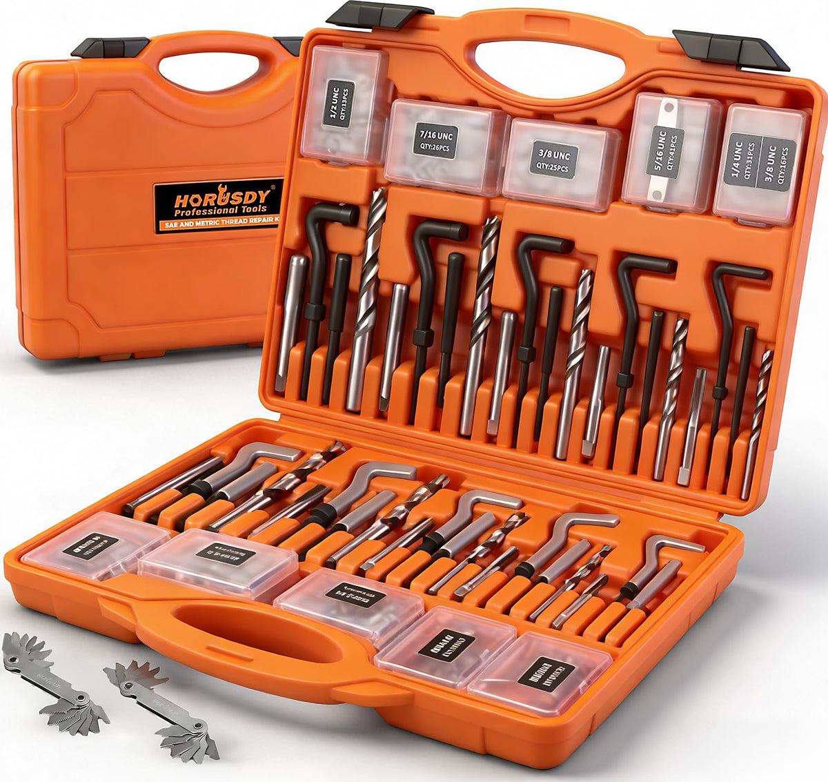 HORUSDY 348-Piece Thread Repair Kit, Metric & SAE Helicoil Set with HSS Drill Bits, Thread Inserts, Taps & Installation Tools, for Damaged Thread, Engine, Spark Plug & Automotive Repair