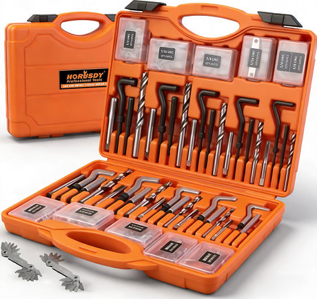 HORUSDY 348-Piece Thread Repair Kit, Metric & SAE Helicoil Set with HSS Drill Bits, Thread Inserts, Taps & Installation Tools, for Damaged Thread, Engine, Spark Plug & Automotive Repair