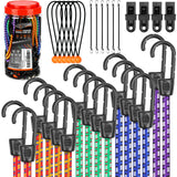32-Piece Bungee Cords with Hooks - 18" 24" 30" 36" 48" Bungee Cords Heavy Duty Outdoor, 10" Mini Elastic Cord Straps, Canopy Tarp Ball Ties, Tarp Clips, with Storage Bag