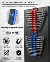2-Pack Magnetic Wrench Organizer Set, 24-Slot Premium Wrench Rack Holder with Non-Slip Carry Handle for Tool Box Drawer Wall Storage, SAE (1/4'' to 15/16'') & Metric (6mm to 24mm)