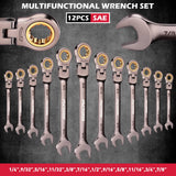 SEDY Premium 12-Piece SAE Flex-Head Ratchet Wrenches Set 1/4"-7/8" with Magnetic Organizer, Cr-V Steel Ratcheting Wrench Set with 72 Teeth 180° Flex Head, Ratchet Combination Wrench Set for Repair