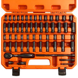 HORUSDY 56-Piece 1/4" Drive Impact Socket Set, Standard SAE (5/32 to 9/16 inch) and Metric (4-15mm) Size, 6 Point, Cr-V, 1/4-Inch Drive Ratchet Wrench, Drive Extension Bar, Impact Universal Joint