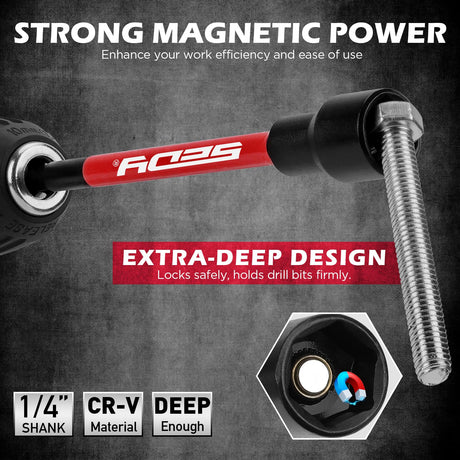 41-Piece Premium 1/4" Drive Magnetic Impact Nut Driver Set Metric & SAE Standard & Deep with Socket Adapters, 2-in-1 Ratchet Wrench, Wing Nut Driver, Universal Sockets, Quick Release Bit Holder