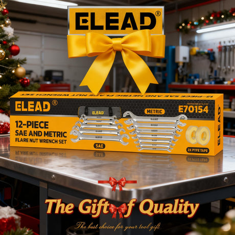 ELEAD 14-Piece Flare Nut Wrench Set with PTFE Tape, Metric & SAE 1/4"-7/8"& 6-21mm, Brake Line Wrench Set Double Open End with Organizer Pouch for Repairing and Removing Nuts