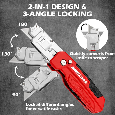 2-in-1 Utility Knife Scraper, Folding Box Cutter with 13 SK5 Blades