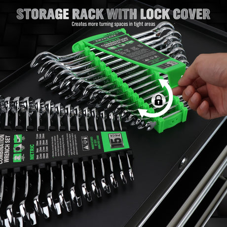 SWANLAKE 30-Piece Combination Wrench Set, Metric & SAE (8-22mm & 1/4” to 1-1/16”),12-Point Open End Standard Wrench Set, Mechanics Wrenches Sets, Chrome Vanadium Steel with Storage Rack
