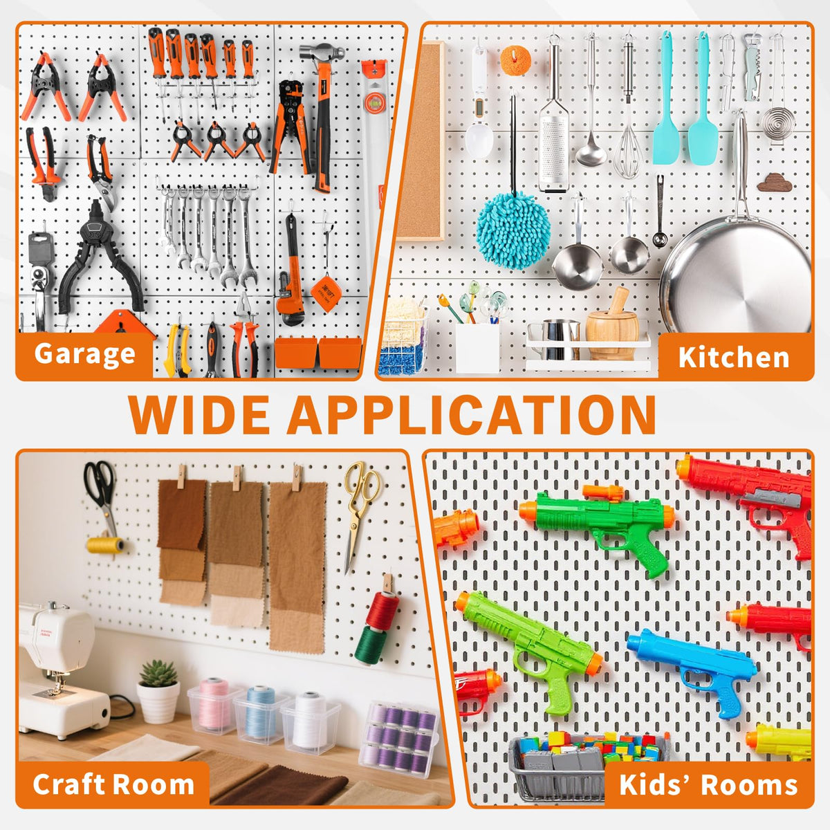 HORUSDY 309 PCS Pegboard Hooks Assortment Kit – 17 Types Heavy Duty Peg Board Hooks & Organizer Accessories – Fits 1/8 & 1/4 Inch Pegboard Durable Metal Wall Hooks for Garage Kitchen Workshop