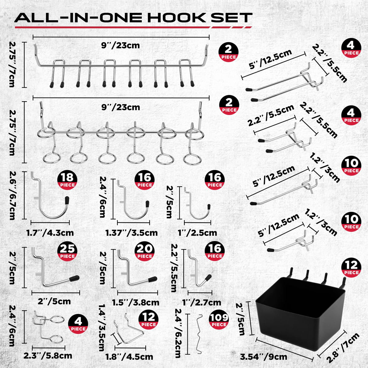 280PCS Pegboard Accessories Kit, Pegboard Hooks Assortment with Bins and Stainless Steel Peg Locks, Tool Organizer for 1/8" and 1/4" Pegboards, Garage Wall Organization, Workshop and Tool Storage
