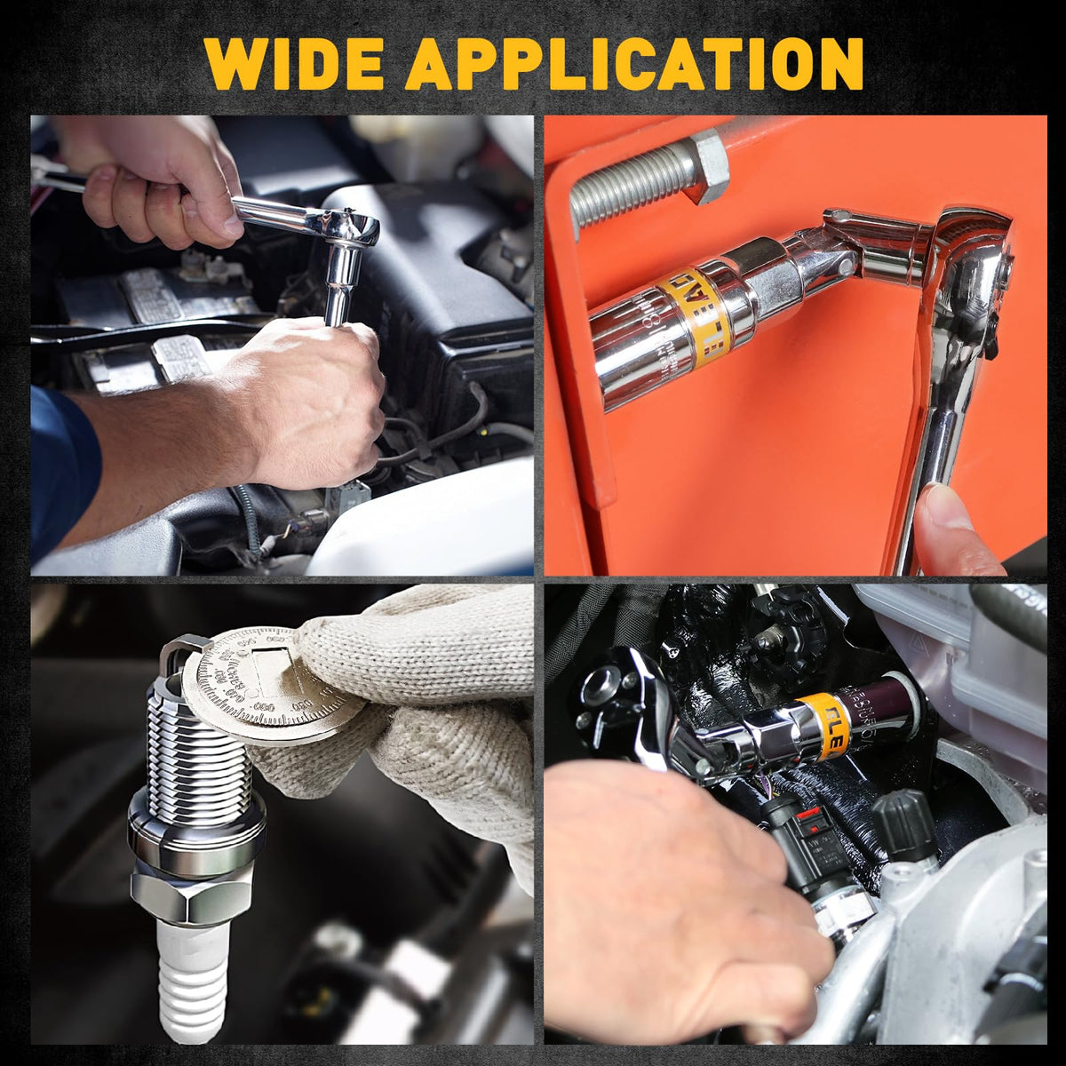 16-Piece Spark Plug Socket Set, 3/8" Drive Swivel Magnetic Spark Plug Removal Tool Kit with Torque Wrench (5–45 lb-ft), E-Torx & Torx Bit Sockets, Extensions & Universal Joint