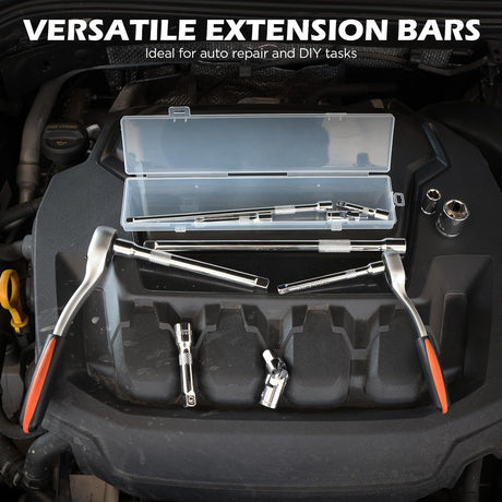 9-Piece Socket Extension Bar Set, 1/4" & 3/8" Drive Ratchet Extensions 2", 3", 4", 6", 8" & 10" with Universal Joints, CR-V Steel for Tight Spaces