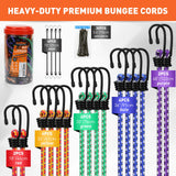 HORUSDY 21 - Piece Bungee Cord Set with Hooks & Straps, 10”/18”/24”/30”/36”/48” Heavy Duty Bungee Cords Assortment for Camping, Truck, Moving, Emergency, Outdoor Storage (30 Nylon Cable Ties Extra)