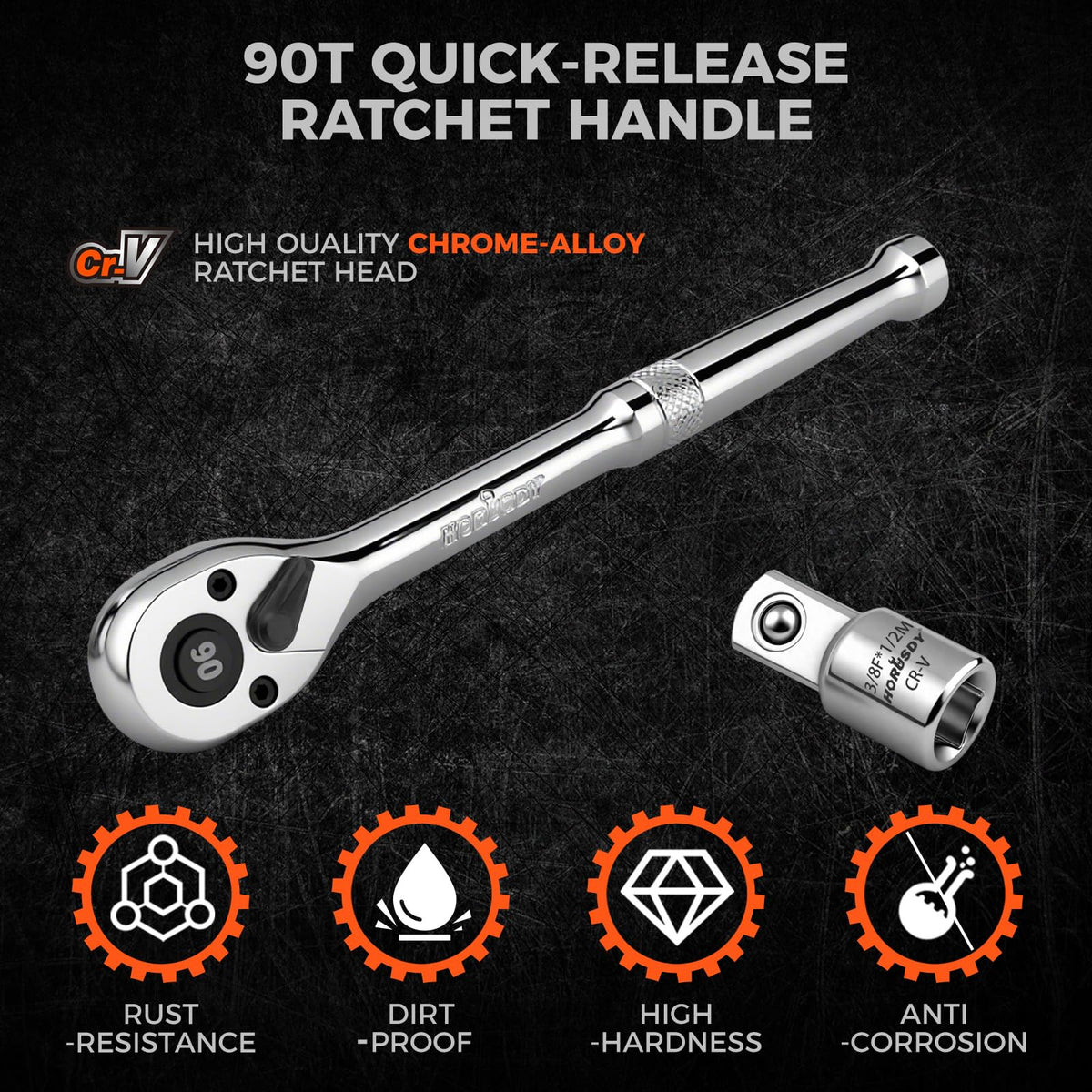 HORUSDY 90-Tooth Quick-Release Ratchet Handle