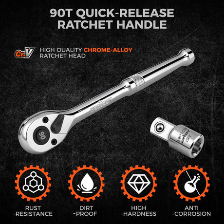 HORUSDY 90-Tooth Quick-Release Ratchet Handle