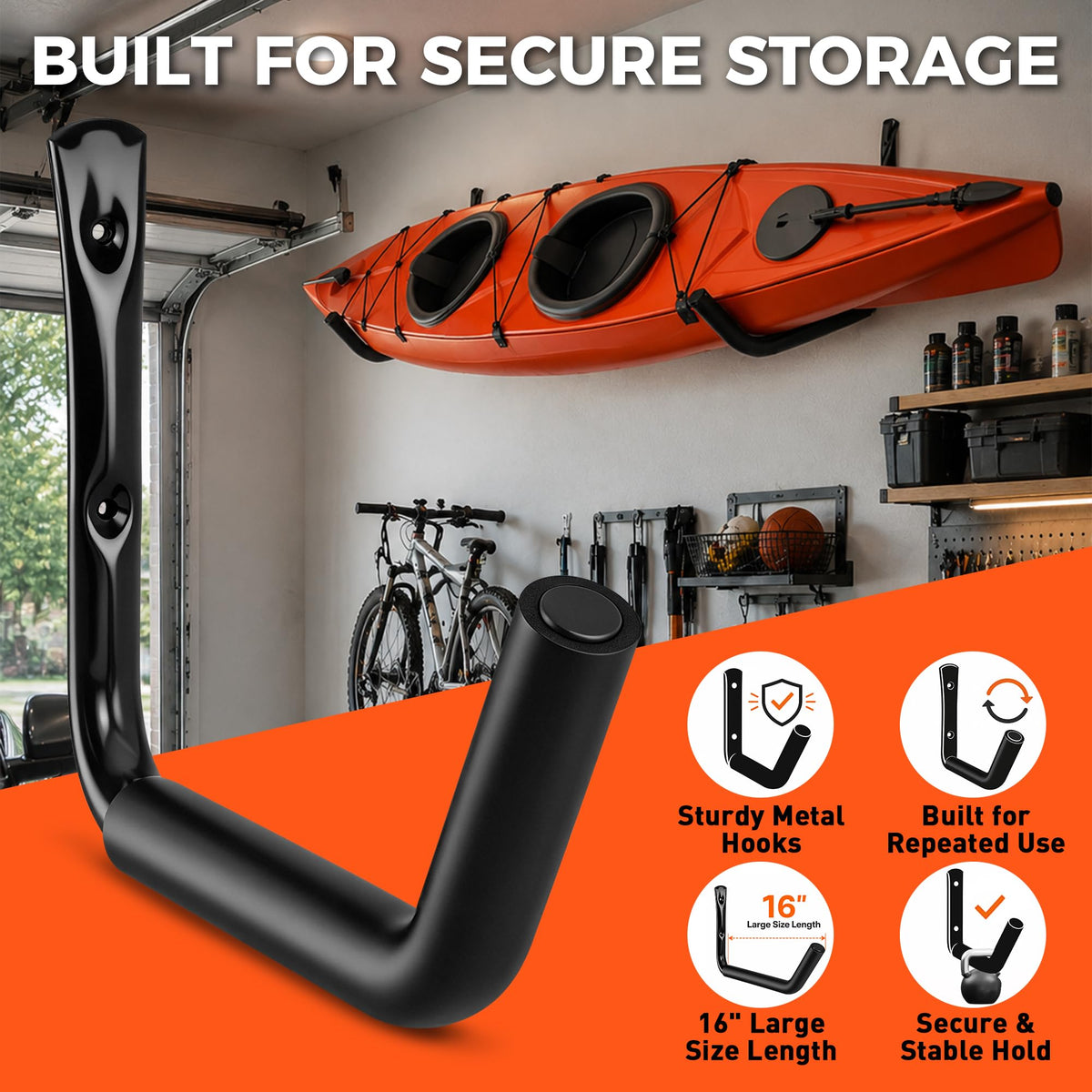 6-Pack Heavy Duty Garage Storage Hooks, 120 LB Capacity Wall Mounted Rack | Amazon US image 4