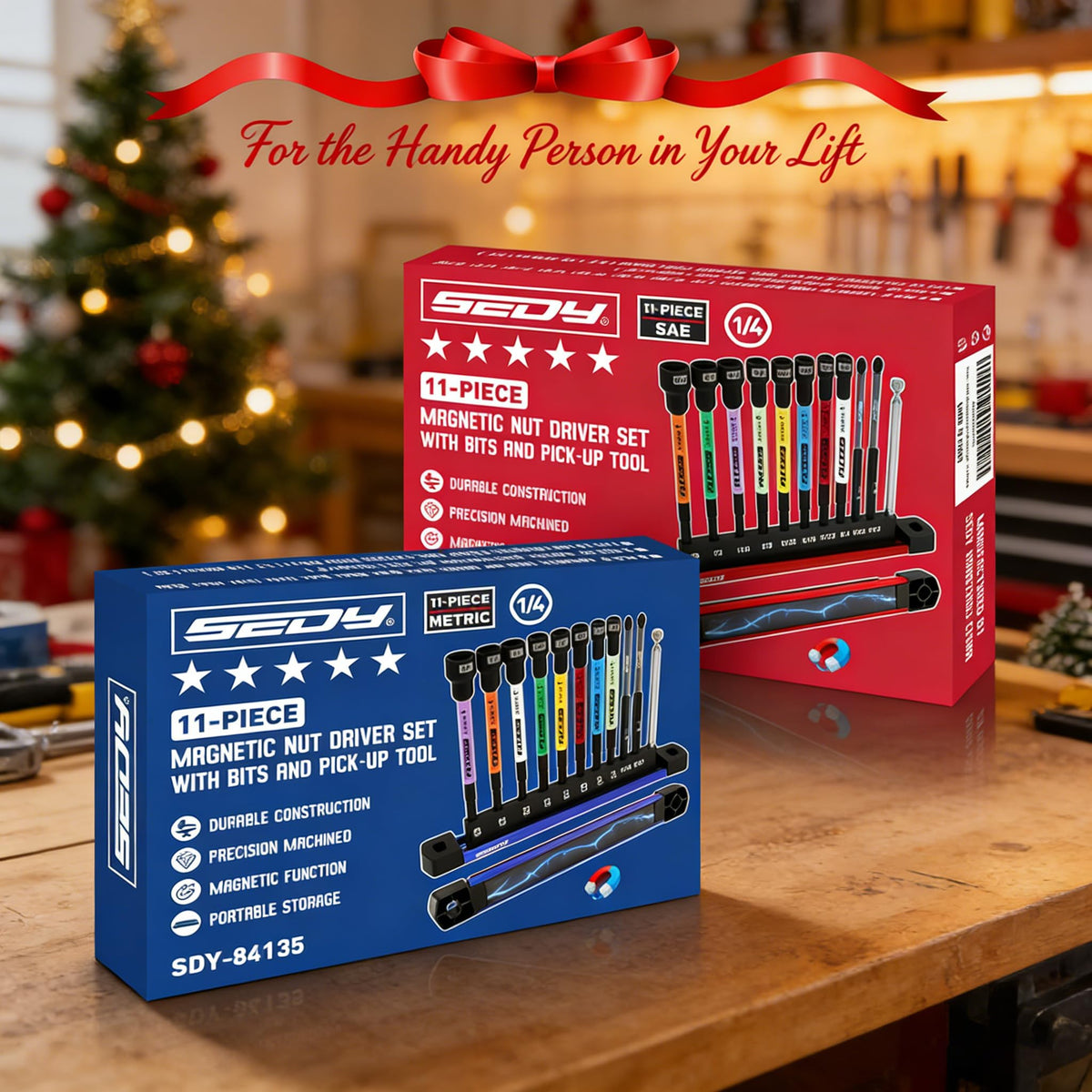 22-Piece Magnetic Extra Long Nut Driver Set, SAE (9/16"-1/4") & Metric (8-15mm), 6" Impact Nut Drivers with PH2 Bits, 1.5lb Telescoping Magnetic Pickup Tool & Storage Rail, 1/4" Hex Shank, S2 Steel