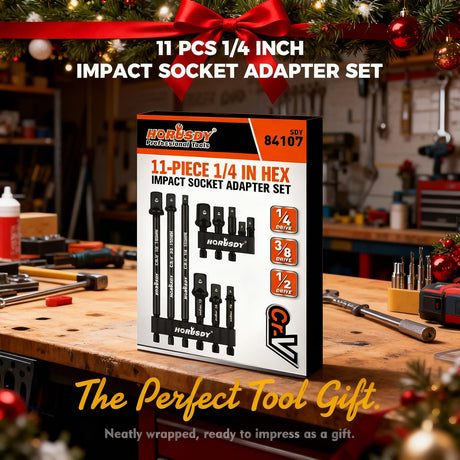 HORUSDY 11-Piece Impact Socket Adapter Set, 1/4-Inch Hex Shank, Cr-V Steel High Torque Drill Extension Bits, 1/4" 3/8" 1/2" Impact Driver Socket Adapters with Storage Holder